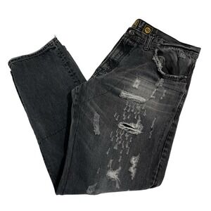 Akoo Brand Jeans Mens 40 Black‎ Distressed Strait Leg Rockabilly Streetware